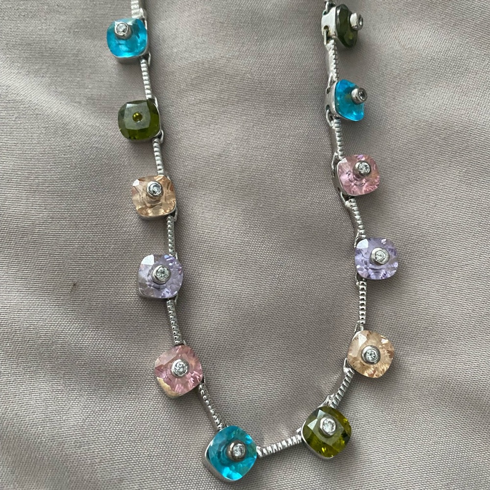 Multicolor Crystal Station Necklace - Women Jewelry